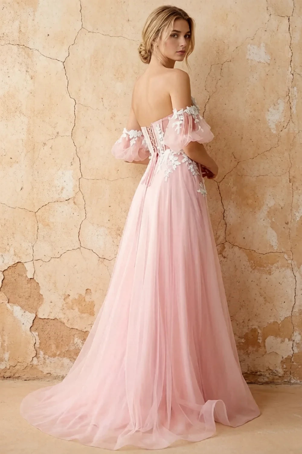 Julie Rosette Tulle 3D Flower Lace Maxi Dress
