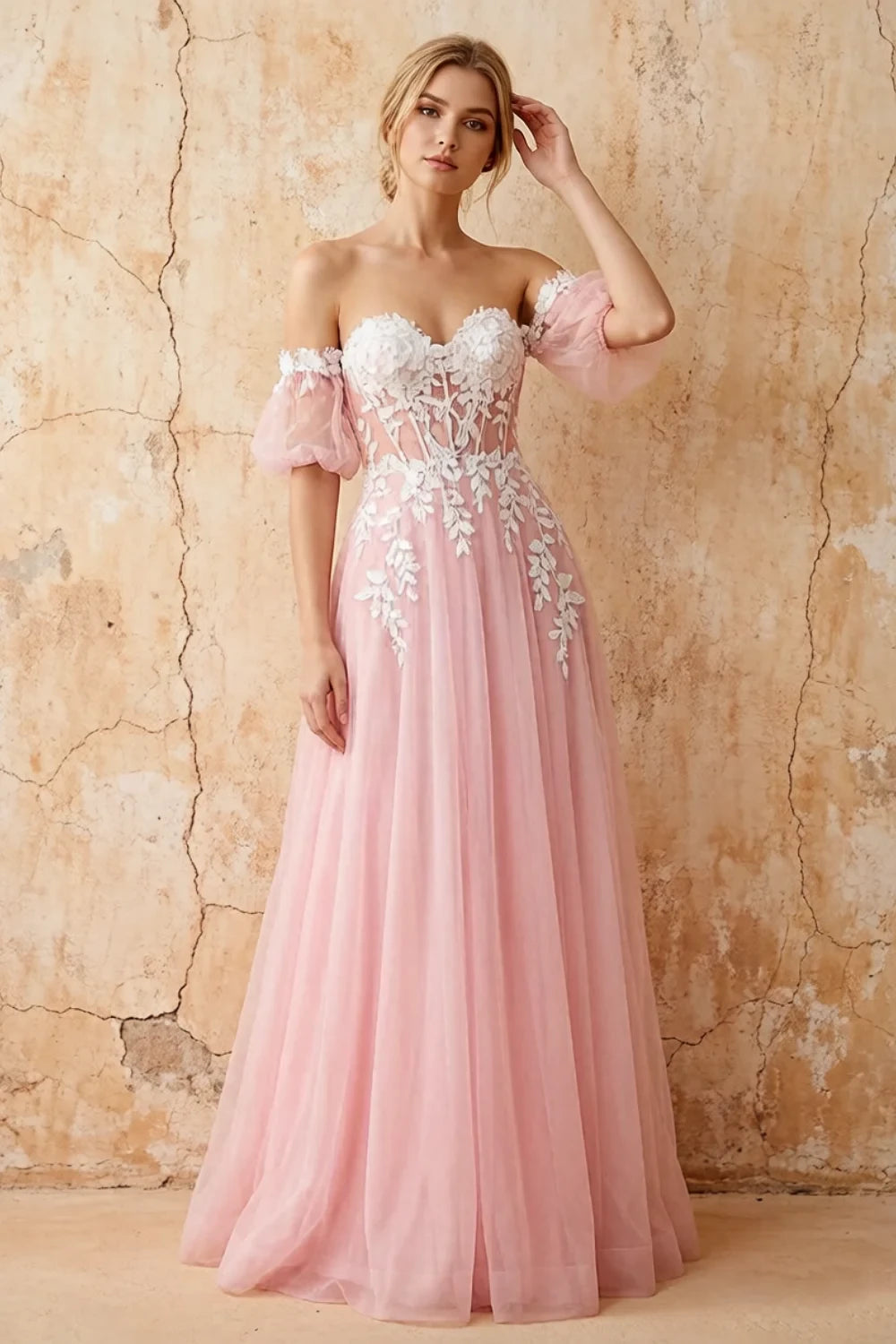 Julie Rosette Tulle 3D Flower Lace Maxi Dress