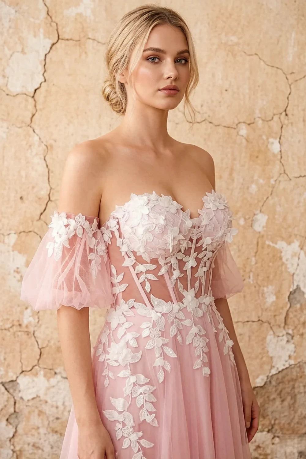 Julie Rosette Tulle 3D Flower Lace Maxi Dress