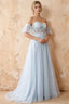 Julie Sky Blue Tulle 3D Flower Lace Maxi Dress