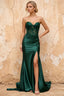 Juliet Dark Green Satin Sweetheart Neckline Maxi Dress