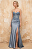 Juliet Dusty Blue Satin Sweetheart Neckline Maxi Dress