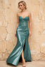 Juliet Dusty Green Satin Sweetheart Neckline Maxi Dress