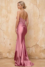 Juliet Dusty Pink Satin Sweetheart Neckline Maxi Dress