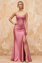Juliet Dusty Pink Satin Sweetheart Neckline Maxi Dress