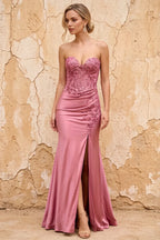 Juliet Dusty Pink Satin Sweetheart Neckline Maxi Dress