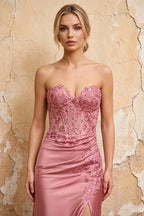 Juliet Dusty Pink Satin Sweetheart Neckline Maxi Dress