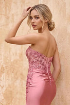 Juliet Dusty Pink Satin Sweetheart Neckline Maxi Dress