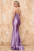 Juliet Lavender Satin Sweetheart Neckline Maxi Dress