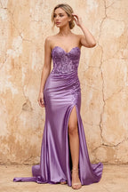 Juliet Lavender Satin Sweetheart Neckline Maxi Dress