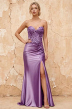Juliet Lavender Satin Sweetheart Neckline Maxi Dress