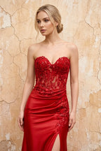 Juliet Red Satin Sweetheart Neckline Maxi Dress