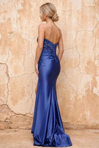 Juliet Royal Blue Satin Sweetheart Neckline Maxi Dress