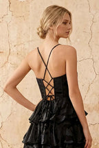 June Black Satin Floral Jacquard Ruffles Maxi Dress