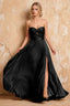 Kara Black Satin Keyhole Sweetheart Neckline Maxi Dress