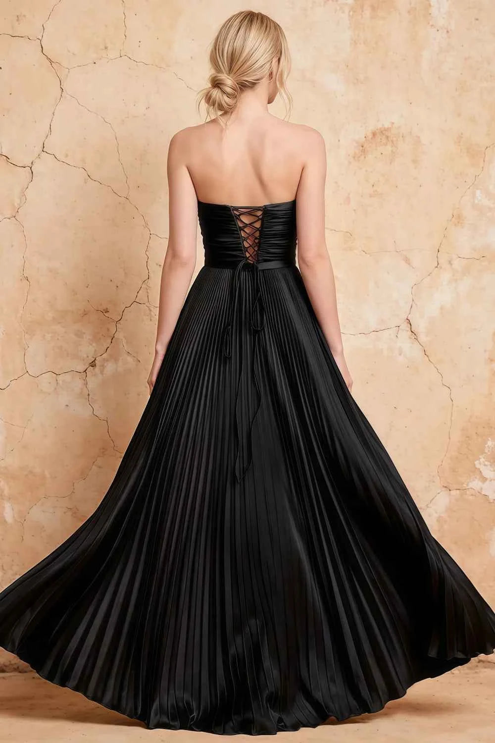 Kara Black Satin Keyhole Sweetheart Neckline Maxi Dress