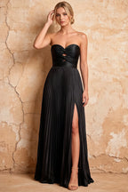 Kara Black Satin Keyhole Sweetheart Neckline Maxi Dress