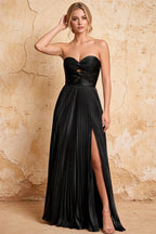 Kara Black Satin Keyhole Sweetheart Neckline Maxi Dress