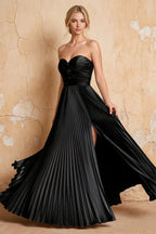 Kara Black Satin Keyhole Sweetheart Neckline Maxi Dress