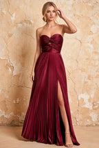Kara Burgundy Satin Keyhole Sweetheart Neckline Maxi Dress