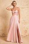 Kara Pink Satin Keyhole Sweetheart Neckline Maxi Dress