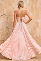 Kara Pink Satin Keyhole Sweetheart Neckline Maxi Dress