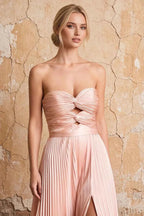 Kara Pink Satin Keyhole Sweetheart Neckline Maxi Dress