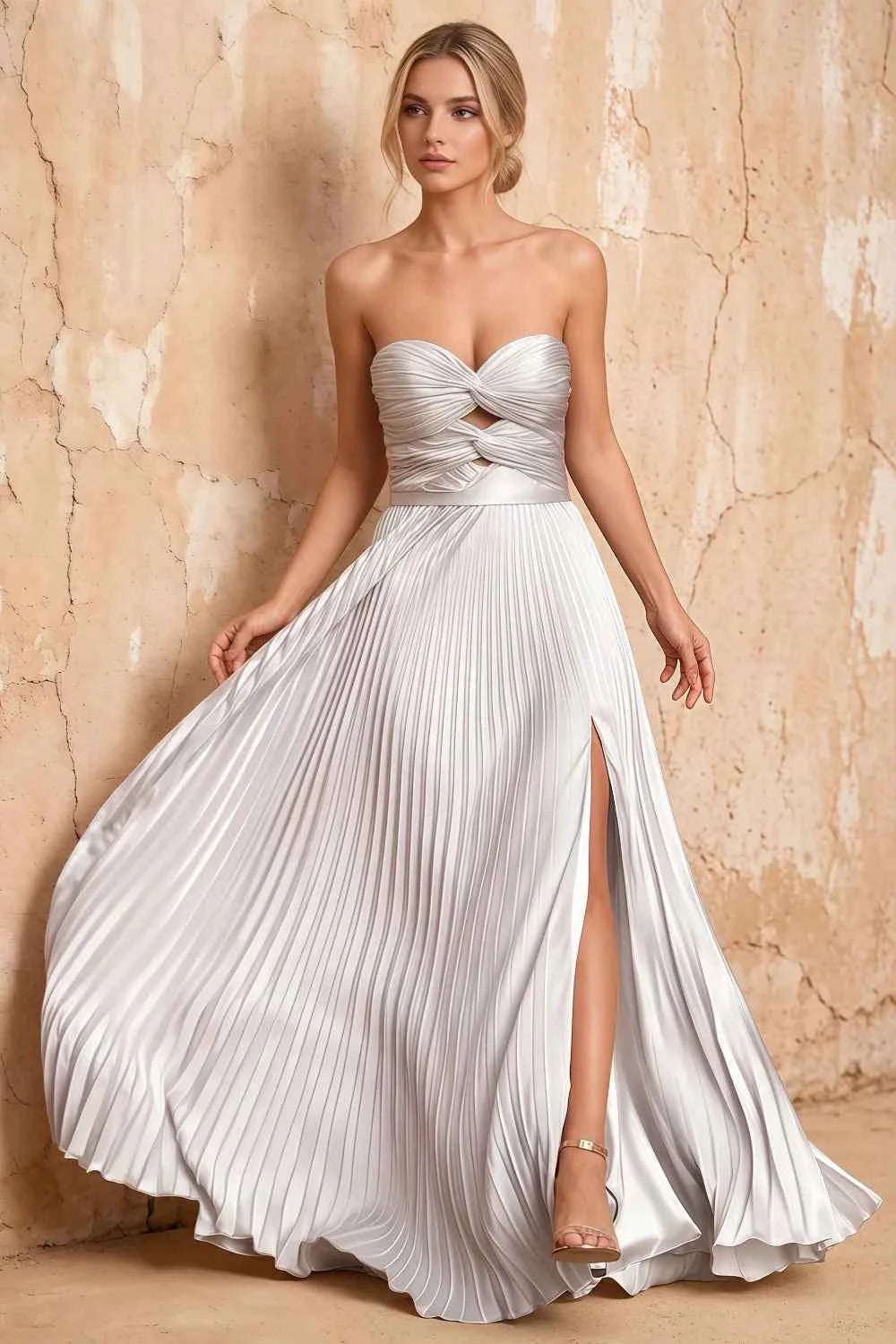Kara White Satin Keyhole Sweetheart Neckline Maxi Dress Main image