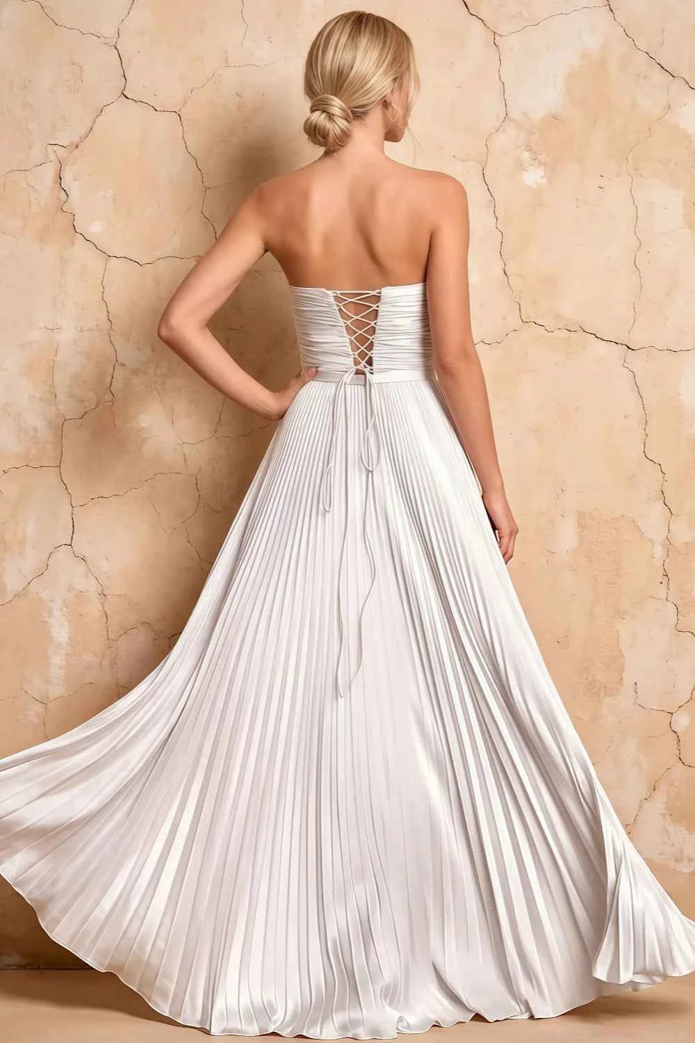 Kara White Satin Keyhole Sweetheart Neckline Maxi Dress