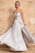 Kara White Satin Keyhole Sweetheart Neckline Maxi Dress