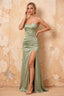 Karen Mint Satin Pleated Slit Maxi Dress