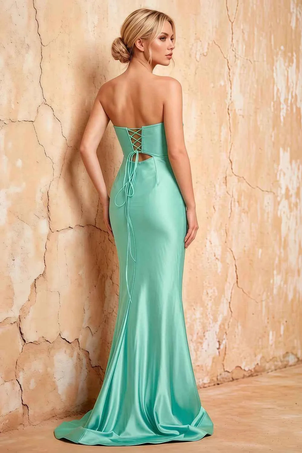 Karina Aqua Satin Cutout Mermaid Maxi Dress