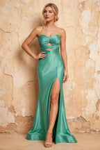 Karina Aqua Satin Cutout Mermaid Maxi Dress