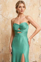 Karina Aqua Satin Cutout Mermaid Maxi Dress