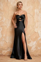 Karina Black Satin Cutout Mermaid Maxi Dress