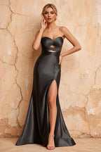 Karina Black Satin Cutout Mermaid Maxi Dress