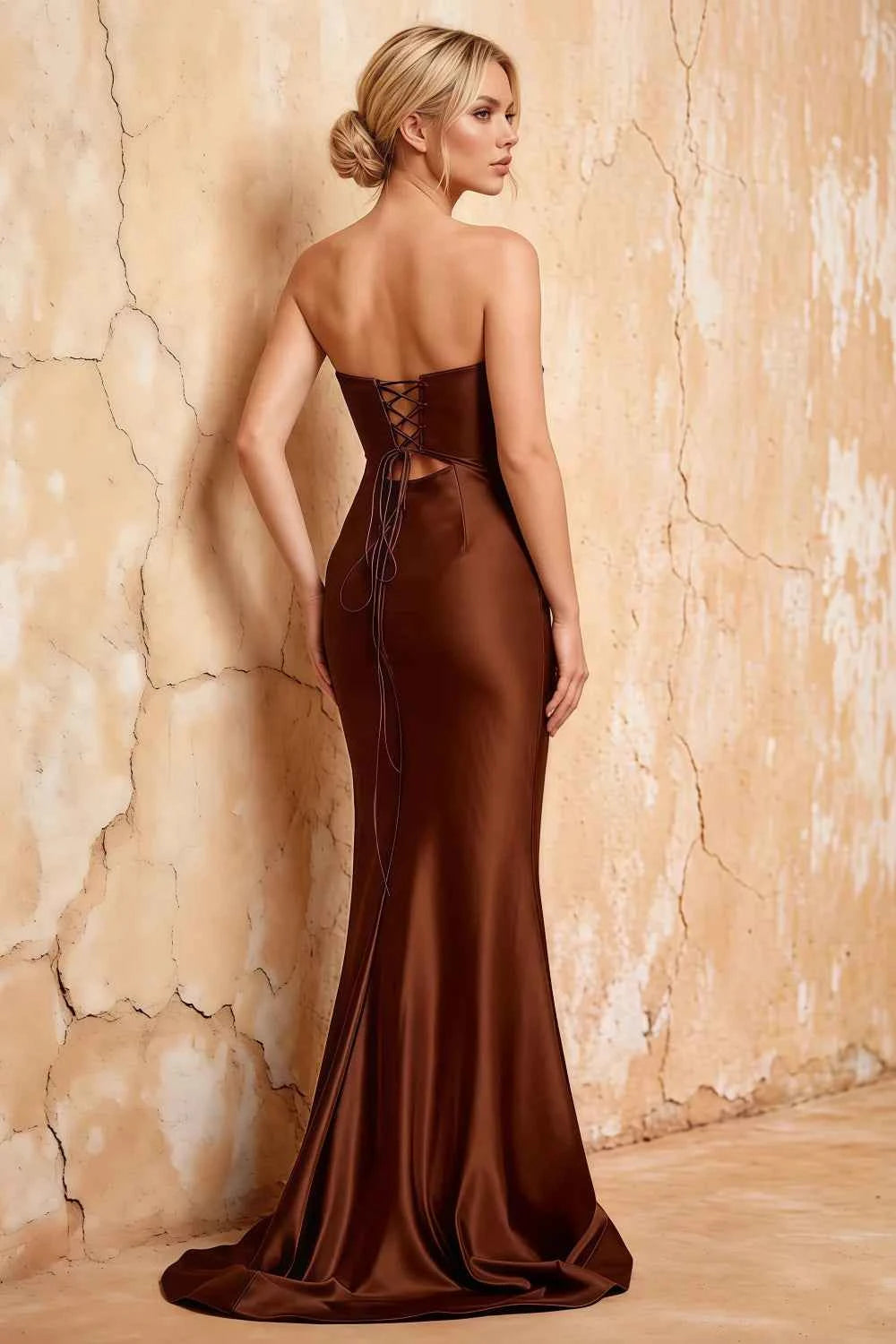 Karina Brown Satin Cutout Mermaid Maxi Dress Secondary image
