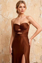 Karina Brown Satin Cutout Mermaid Maxi Dress