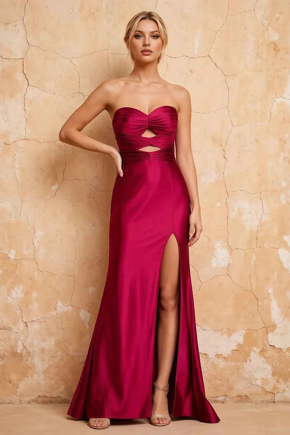 Karina Burgundy Satin Cutout Mermaid Maxi Dress Main image