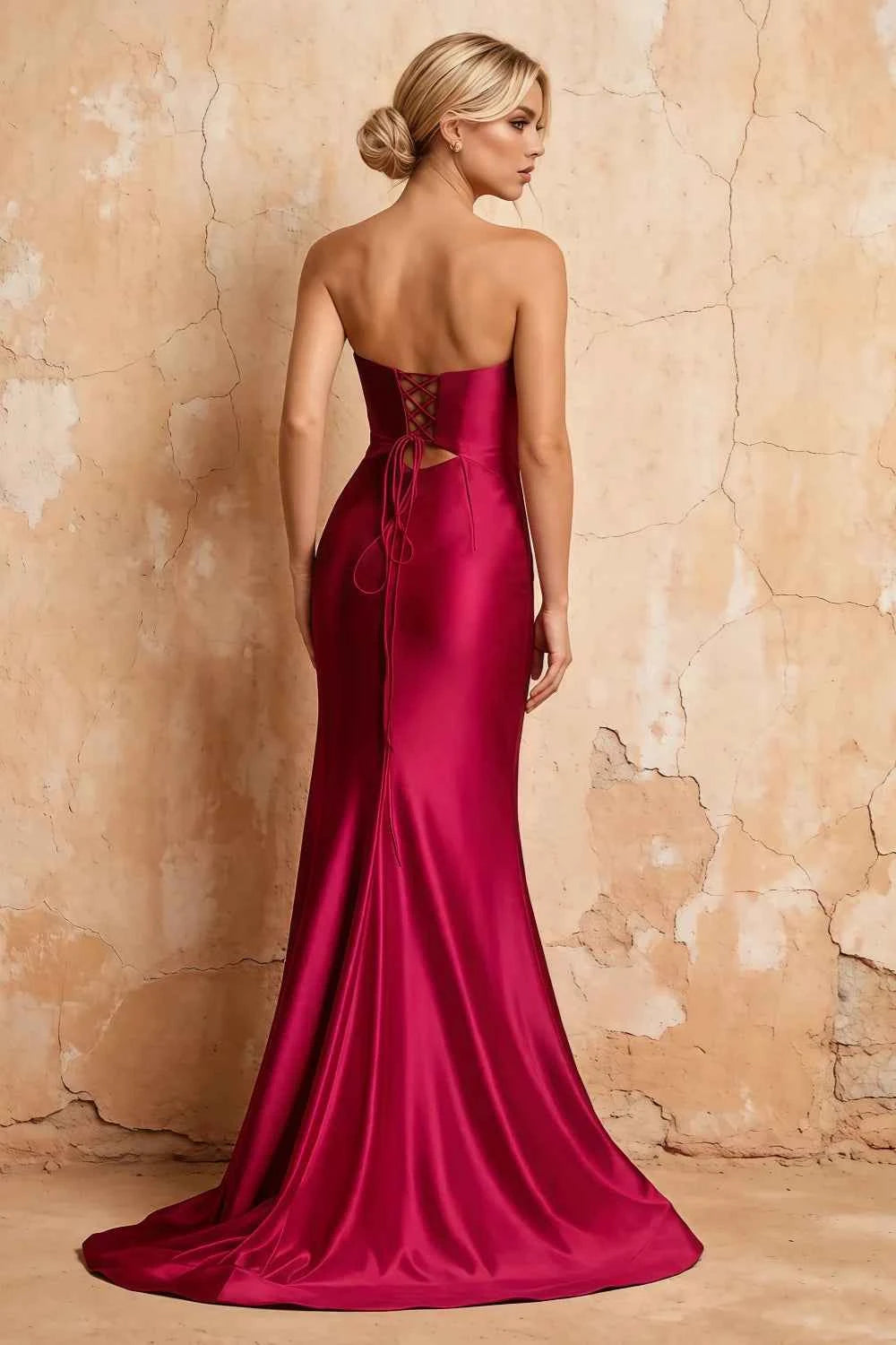 Karina Burgundy Satin Cutout Mermaid Maxi Dress