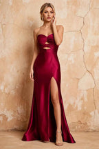 Karina Burgundy Satin Cutout Mermaid Maxi Dress