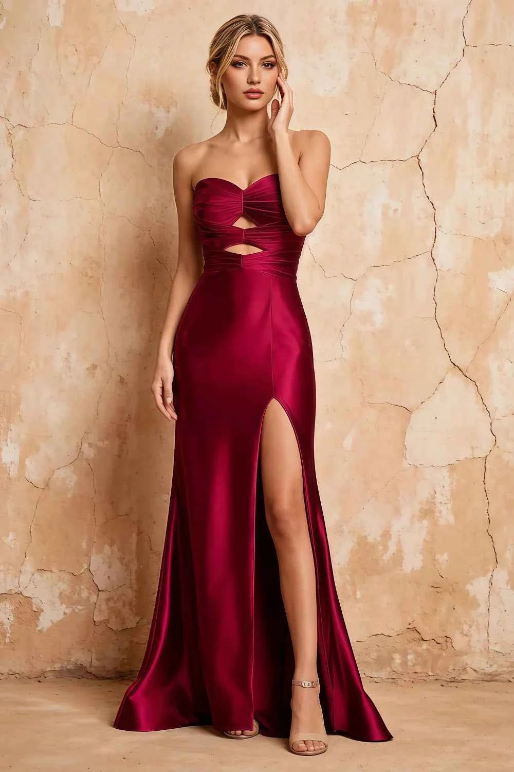 Karina Burgundy Satin Cutout Mermaid Maxi Dress