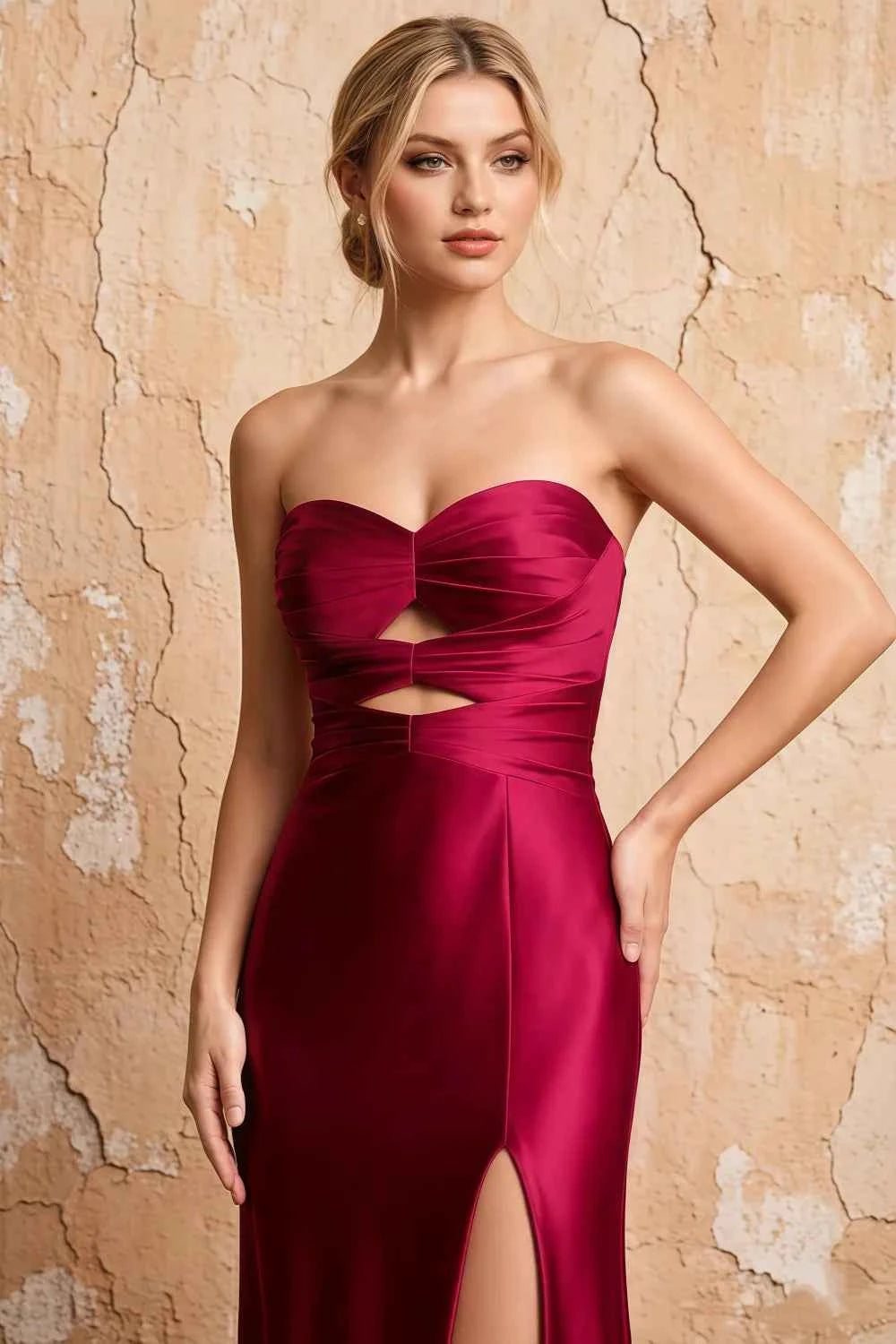 Karina Burgundy Satin Cutout Mermaid Maxi Dress