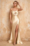 Karina Champagne Satin Cutout Mermaid Maxi Dress