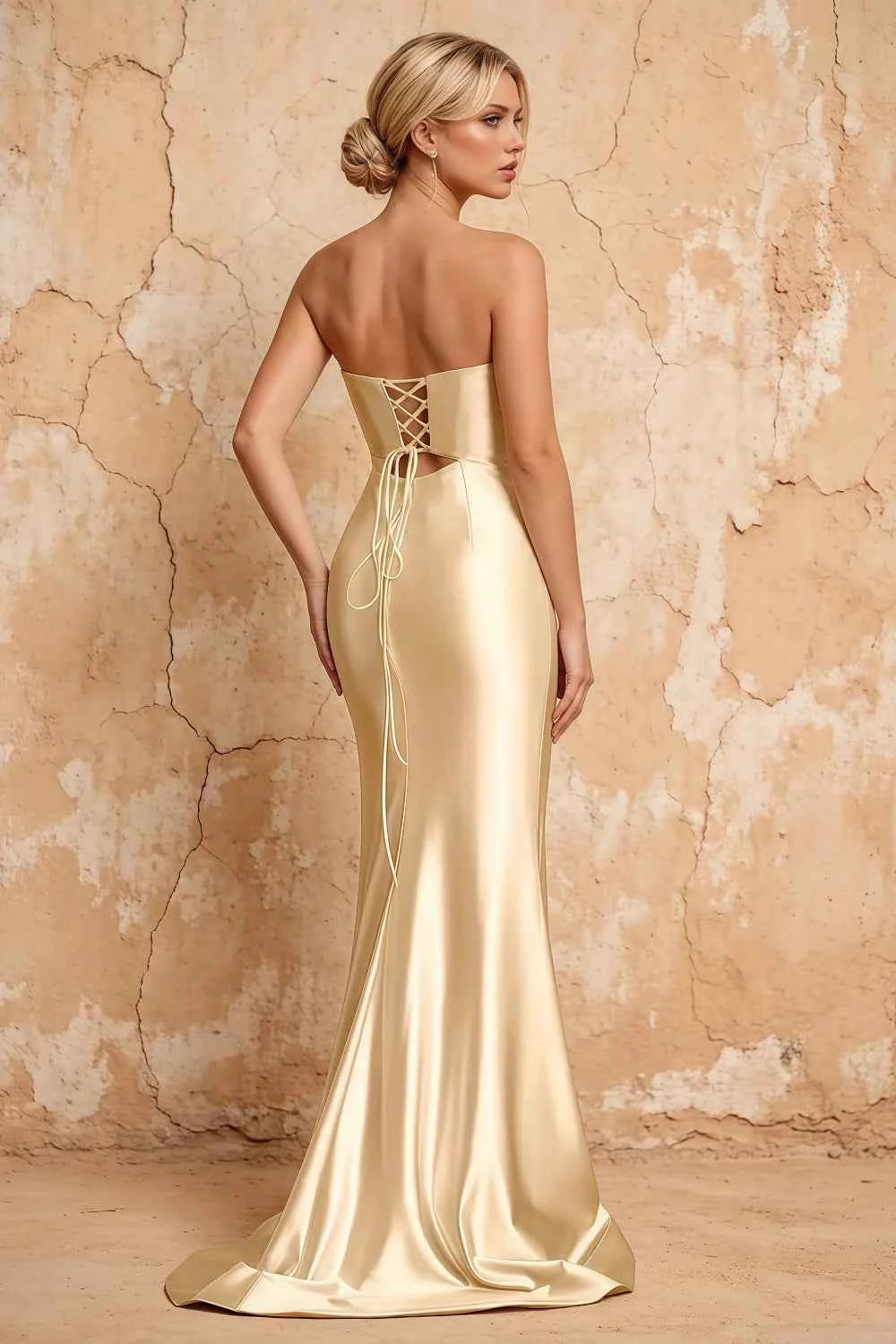 Karina Champagne Satin Cutout Mermaid Maxi Dress