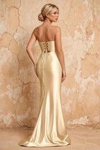 Karina Champagne Satin Cutout Mermaid Maxi Dress