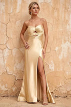 Karina Champagne Satin Cutout Mermaid Maxi Dress
