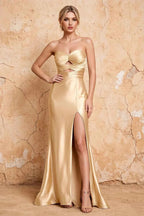 Karina Champagne Satin Cutout Mermaid Maxi Dress