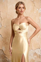 Karina Champagne Satin Cutout Mermaid Maxi Dress
