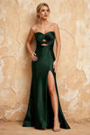 Karina Dark Green Satin Cutout Mermaid Maxi Dress